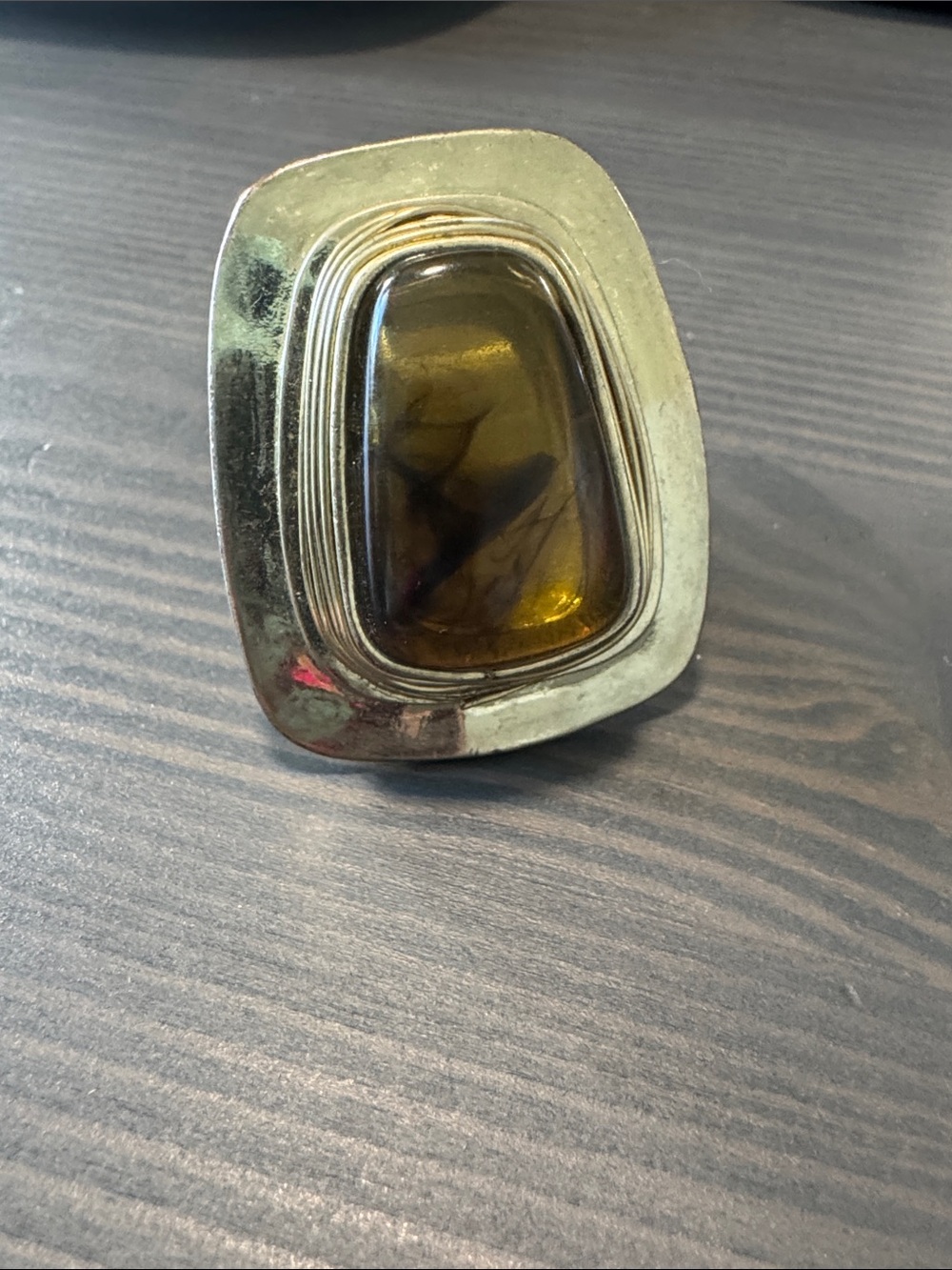 Vintage Oval Amber Cabochon Gold-Tone Ring